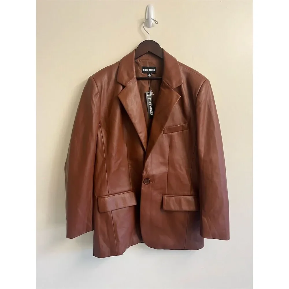 Steve Madden Women's Blazer Size S Brown Faux Leather Jacket - Picture 4 of 11